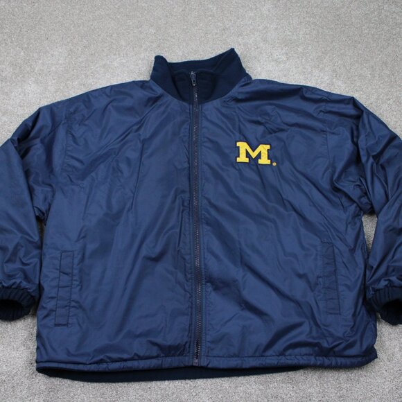 Vintage Michigan Reversible Jacket Adult 2XL XXL Wolverines Blue Fleece Coat - Picture 5 of 14